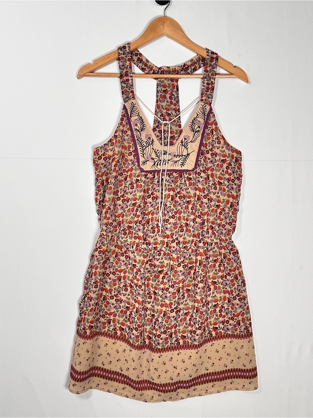 Jessica Simpson Floral Boho Mini Dress Embroidered Cutout Size S Cottagecore